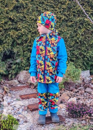 Softshellové zateplené kalhoty tyrkysové s dino