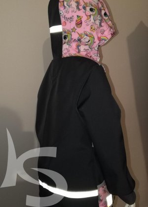 Softshelová bunda šedá s jednorožci a reflexními prvky